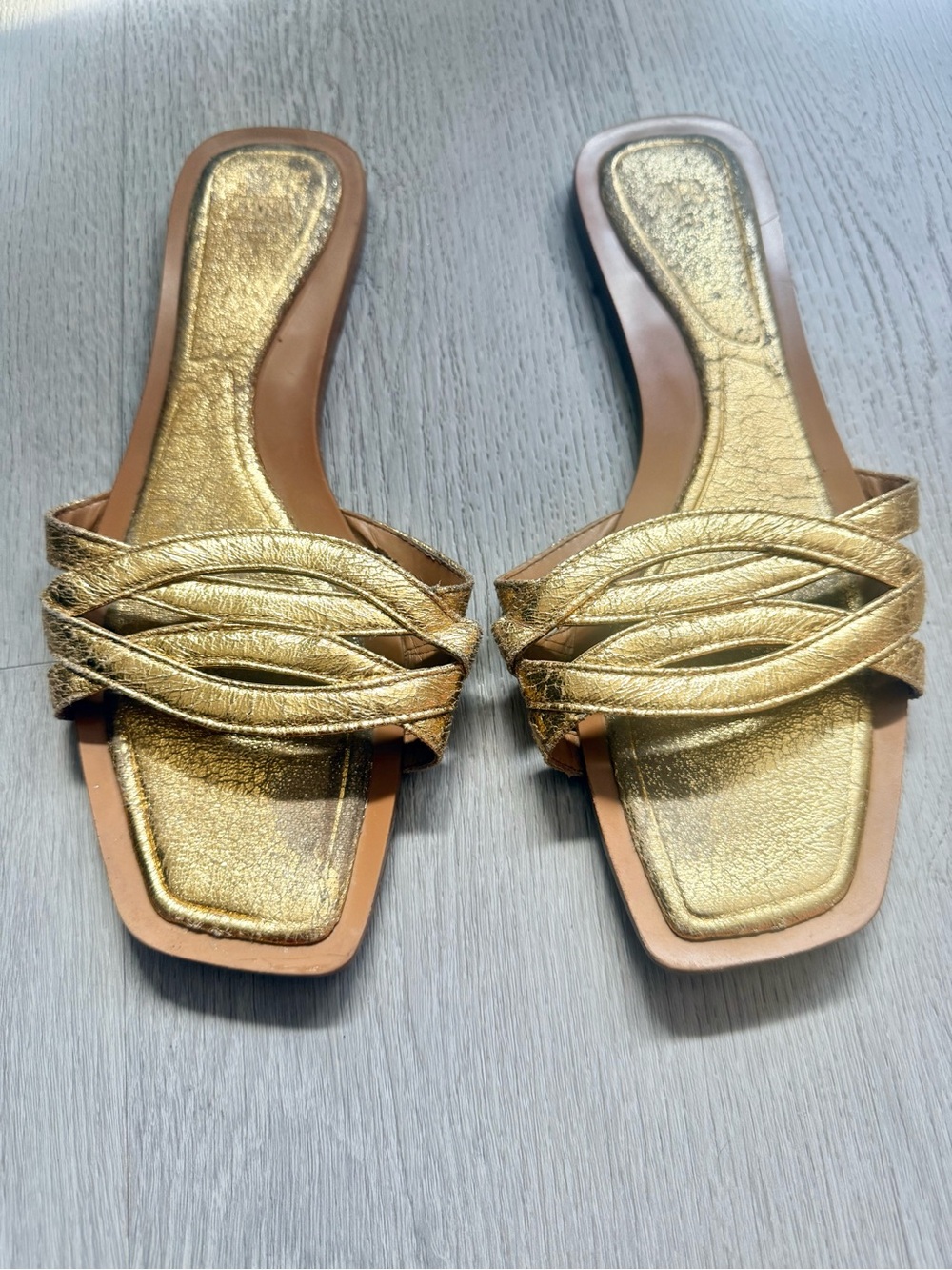 Zara Gold Braided Strap Slide Sandals